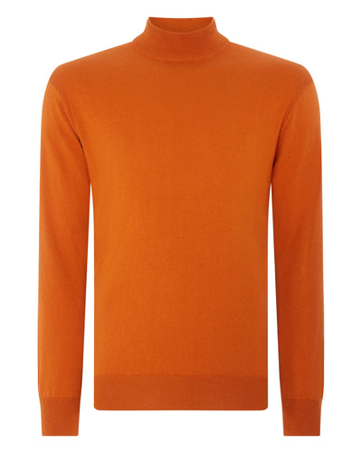 N.Peal 007 Cotton Cashmere Mock Turtle Neck Jumper Orange