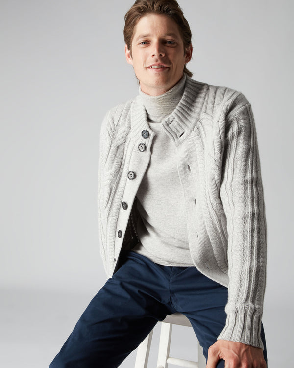 N.Peal Men's Oversized Cable Cashmere Cardigan