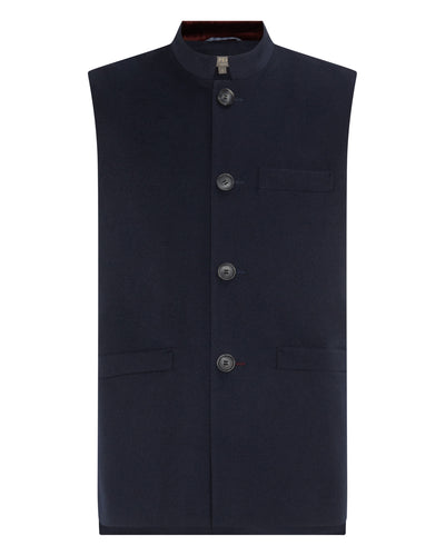 N.Peal Men's Woven Cashmere Waistcoat Navy Blue