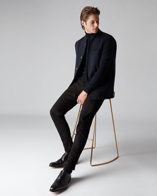 N.Peal Men's Woven Cashmere Waistcoat Navy Blue