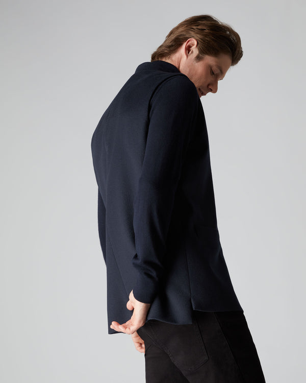 N.Peal Men's Woven Cashmere Waistcoat Navy Blue