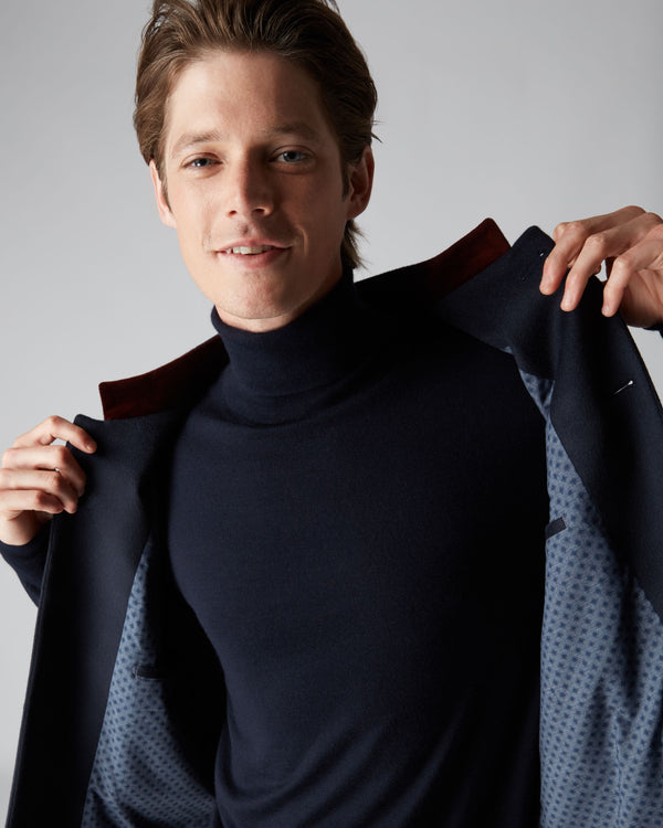 N.Peal Men's Woven Cashmere Waistcoat Navy Blue