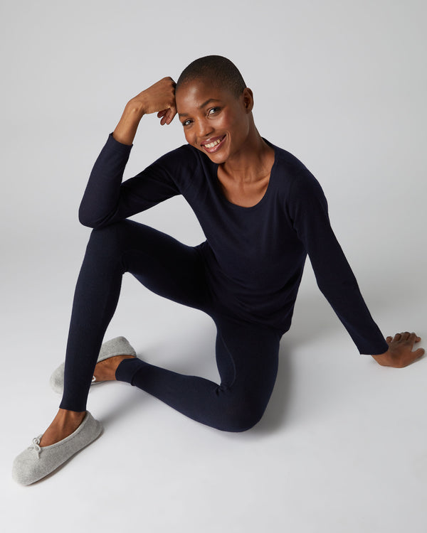 N.Peal Women's Cashmere Leggings Navy Blue