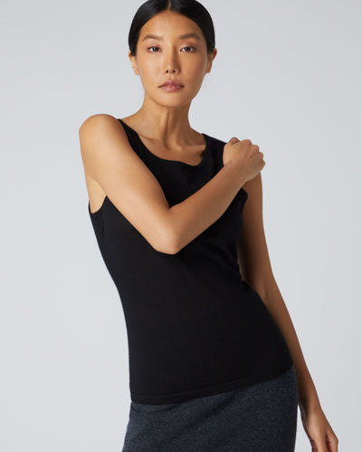 N.Peal Women's Superfine Cashmere Shell Top Black
