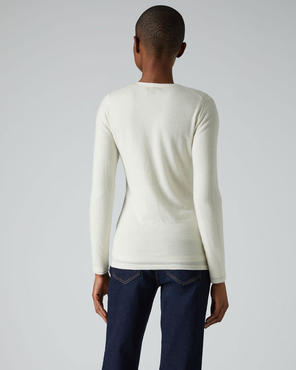 N.Peal Women's Mia Superfine Cashmere V Neck Cardigan New Ivory White