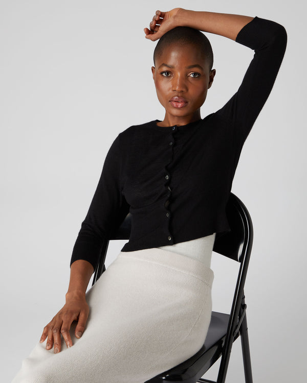 N.Peal Women's Darcie Superfine Cashmere Cropped Cardigan Black