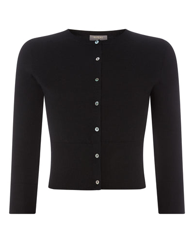 N.Peal Women's Superfine Cropped Cashmere Cardigan Black