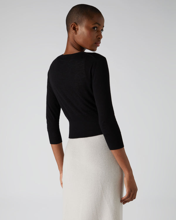 N.Peal Women's Darcie Superfine Cashmere Cropped Cardigan Black