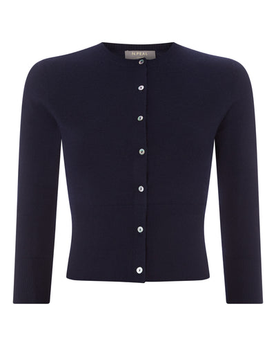 N.Peal Women's Superfine Cropped Cashmere Cardigan Navy Blue