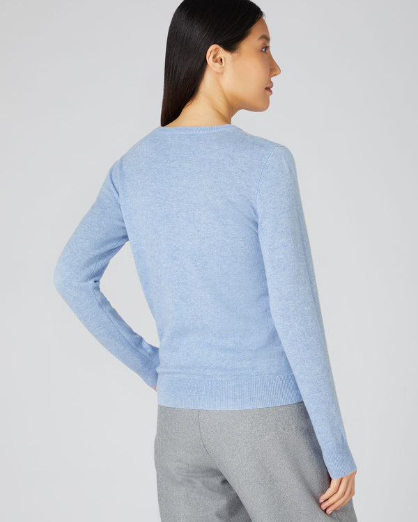 N.Peal Women's Round Neck Cashmere Jumper Cornflower Blue