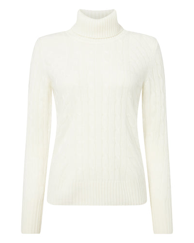 N.Peal Women's Cable Roll Neck Cashmere Jumper New Ivory White