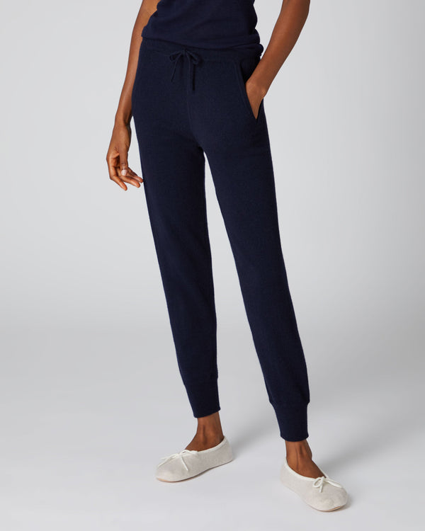 N.Peal Women's Plain Cashmere Lounge Trousers Navy Blue