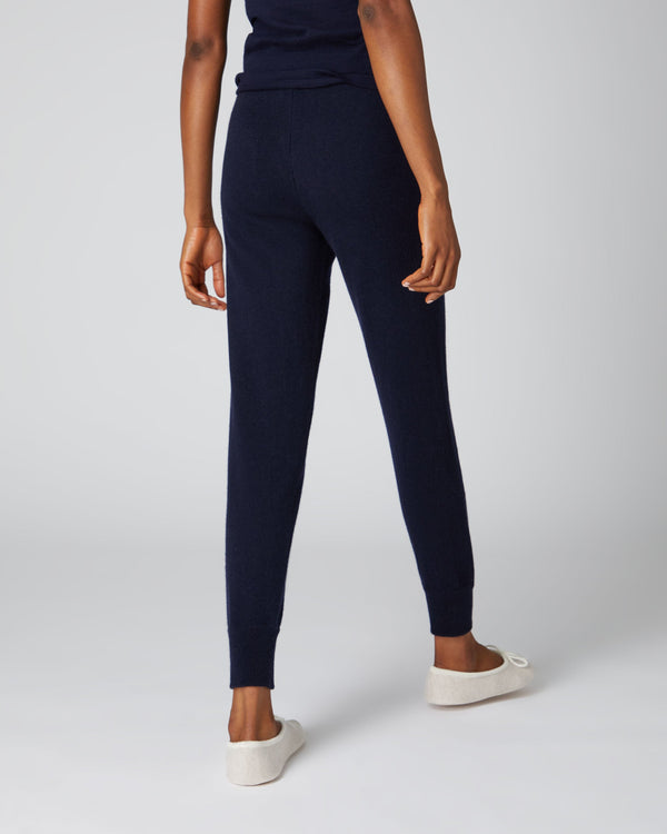 N.Peal Women's Plain Cashmere Lounge Trousers Navy Blue