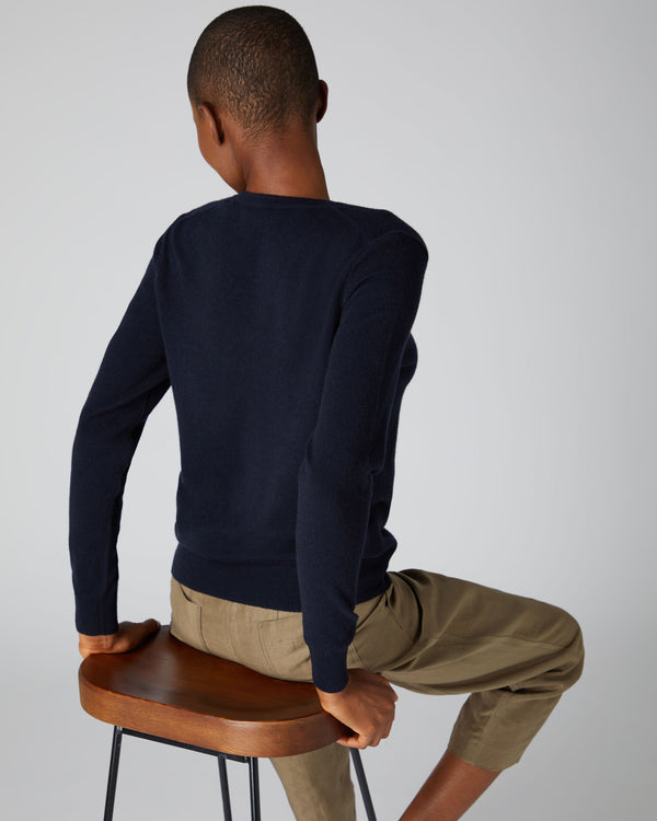 N.Peal Women's Phoebe V Neck Cashmere Jumper Navy Blue