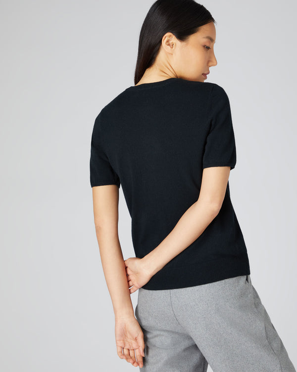 N.Peal Women's Round Neck Cashmere T Shirt Black