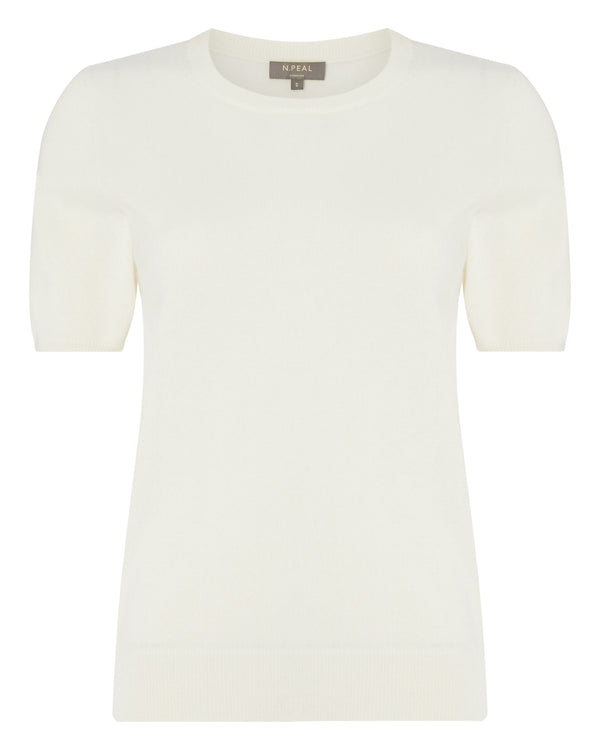 N.Peal Women's Round Neck Cashmere T Shirt New Ivory White