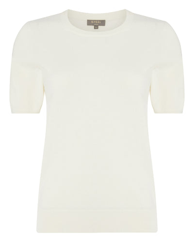 N.Peal Women's Round Neck Cashmere T Shirt New Ivory White