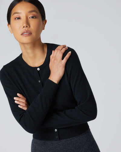 N.Peal Women's Ivy Cropped Cashmere Cardigan Black