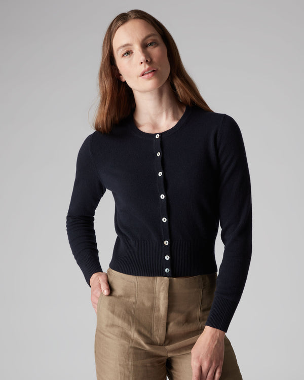 Women's Cropped Cashmere Cardigan Navy Blue