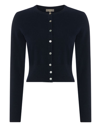 Women's Superfine Cropped Cashmere Cardigan Navy Blue | N.Peal