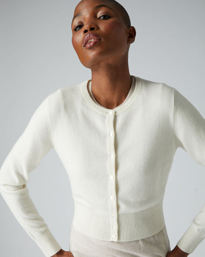 N.Peal Women's Ivy Cropped Cashmere Cardigan New Ivory White