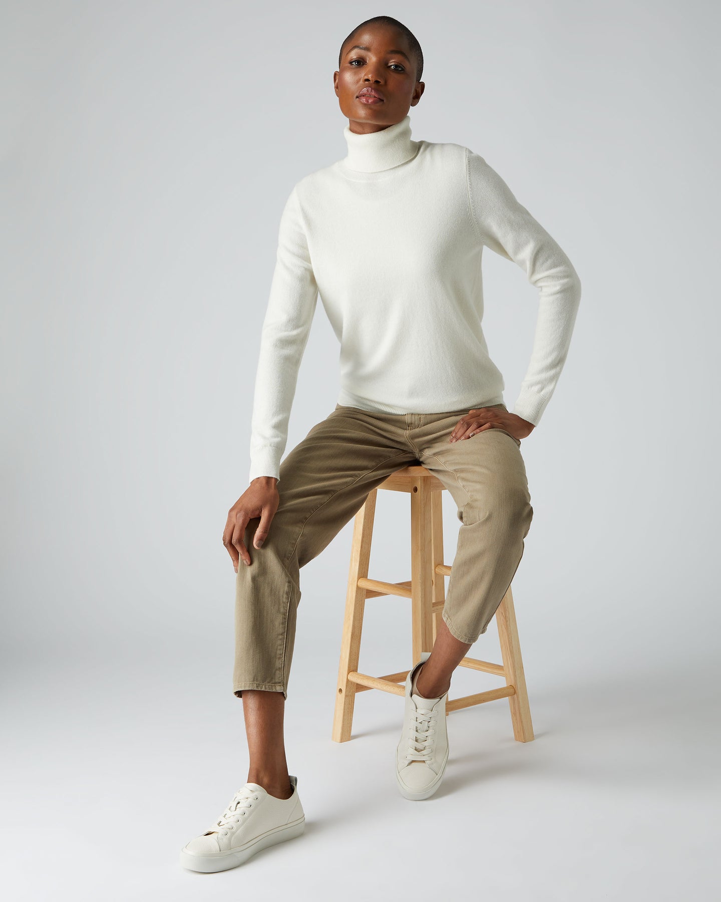 Women's Polo Neck Cashmere Jumper New Ivory White | N.Peal