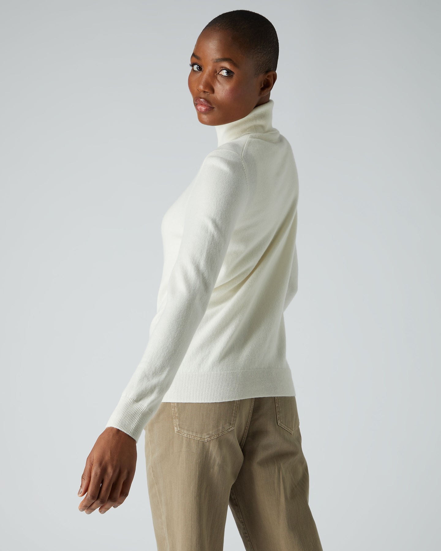 Women's Polo Neck Cashmere Jumper New Ivory White | N.Peal