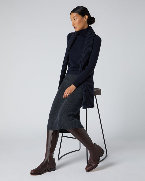 N.Peal Women's Luna Roll Neck Cashmere Jumper Navy Blue