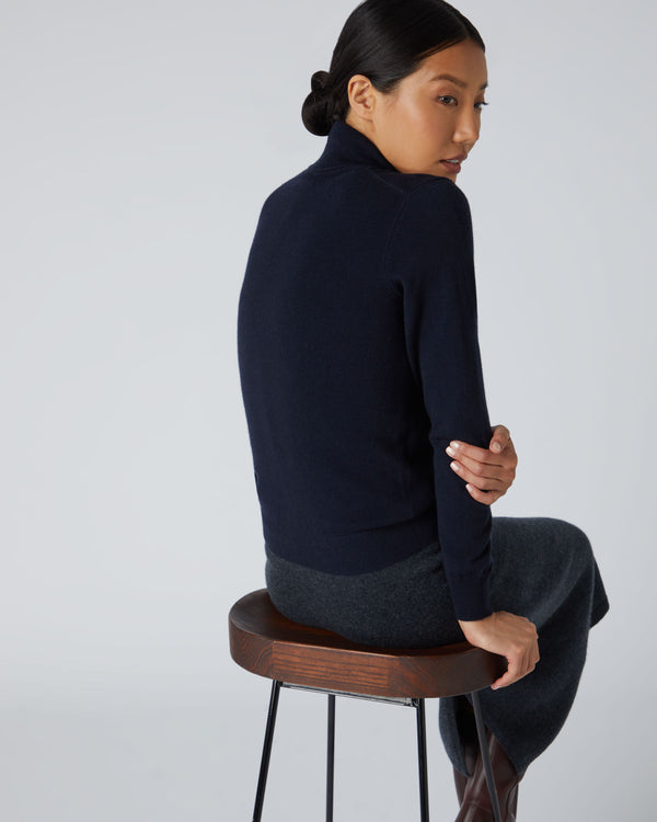 N.Peal Women's Luna Roll Neck Cashmere Jumper Navy Blue