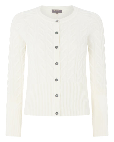 N.Peal Women's Cable Cashmere Cardigan New Ivory White