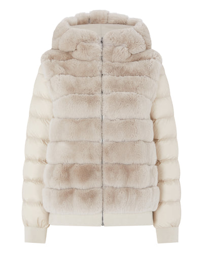 N.Peal Women's Detachable Sleeve Hooded Rex Jacket Snow Grey