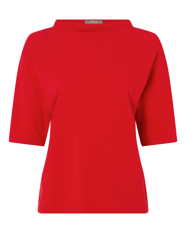 N.Peal Women's Boxy Funnel Neck Cashmere Jumper Red