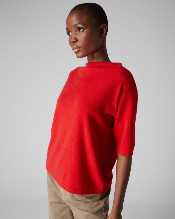 Women's Boxy Funnel Neck Cashmere Jumper Red | N.Peal