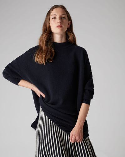 N.Peal Women's Oversized Cashmere Jumper Dress Navy Blue