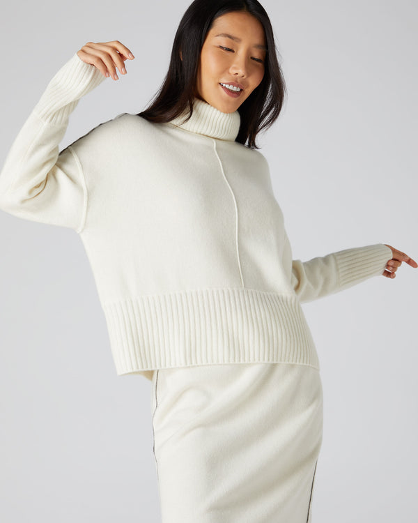 N.Peal Women's Metal Trim Cashmere Jumper New Ivory White