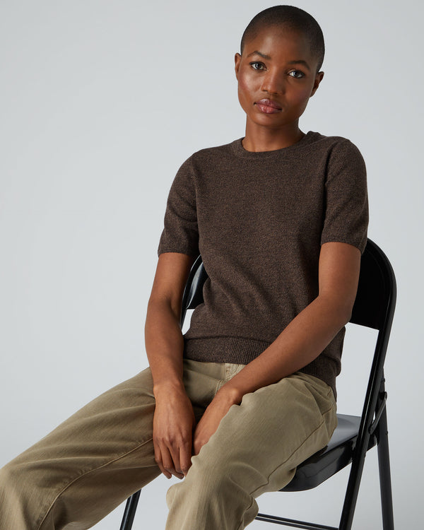 N.Peal 007 Round Neck Cashmere T Shirt Moorland Brown