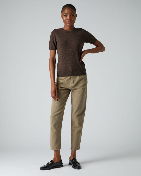 N.Peal 007 Round Neck Cashmere T Shirt Moorland Brown