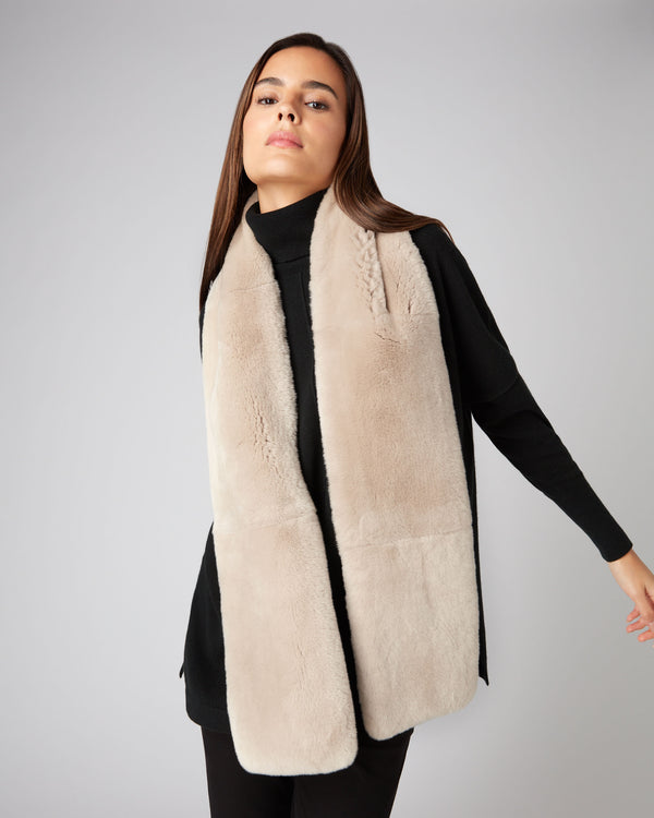 N.Peal Unisex Long Fur Scarf Heather Beige Brown