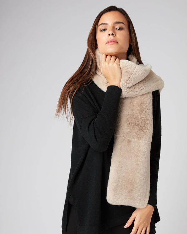 N.Peal Unisex Long Fur Scarf Heather Beige Brown
