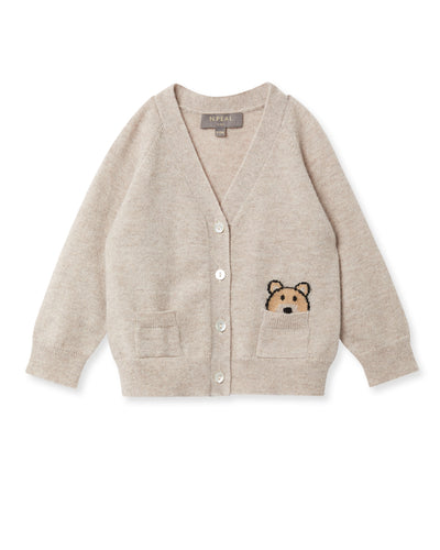 N.Peal Bear Pocket Cashmere Cardigan Light Oatmeal Brown