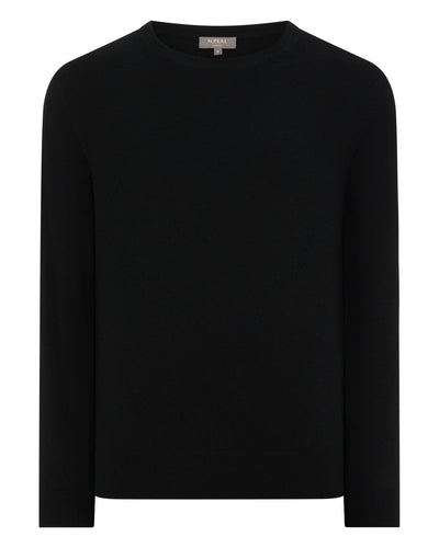 N.Peal Men's Oxford Round Neck Cashmere Jumper Black