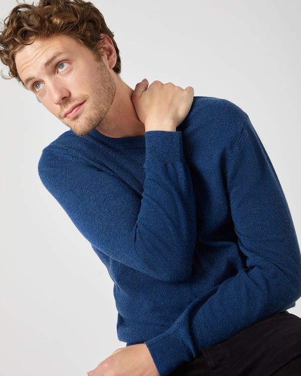 N.Peal Men's The Oxford Round Neck Cashmere Jumper Electric Blue