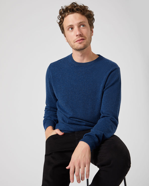 N.Peal Men's The Oxford Round Neck Cashmere Jumper Electric Blue