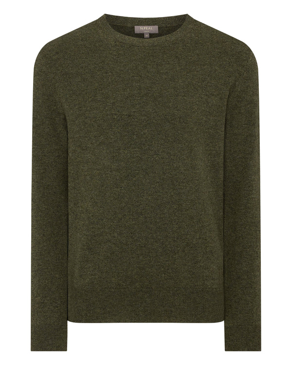 N.Peal Men's The Oxford Round Neck Cashmere Jumper Moss Green