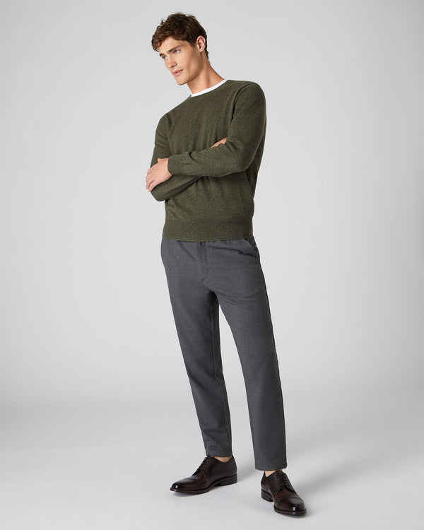 N.Peal Men's Oxford Round Neck Cashmere Jumper Moss Green