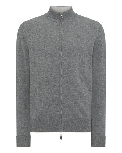 N.Peal Men's The Knightsbridge Zip Cashmere Jumper Elephant Grey