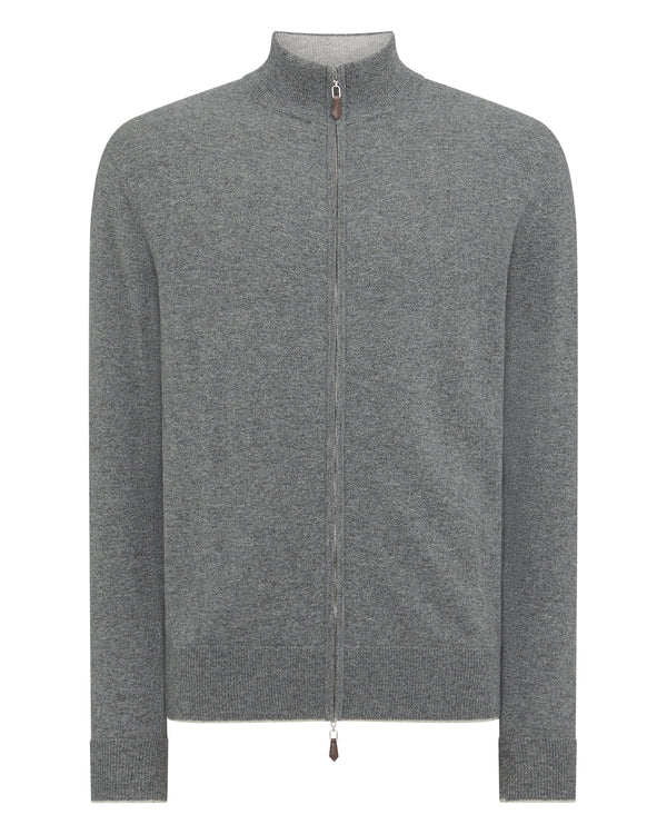 N.Peal Men's The Knightsbridge Zip Cashmere Jumper Elephant Grey