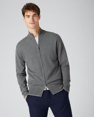 N.Peal Men's The Knightsbridge Zip Cashmere Jumper Elephant Grey