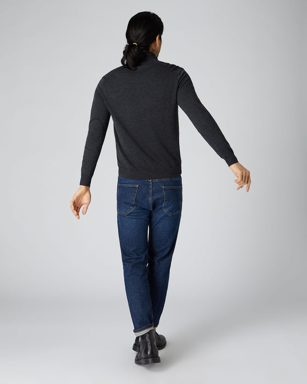 N.Peal Men's Hyde Fine Gauge Cashmere Full Zip Jumper Dark Charcoal Grey