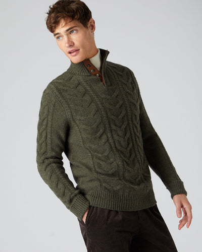 N.Peal Men's The Hampstead Cable Cashmere Jumper Moss Green